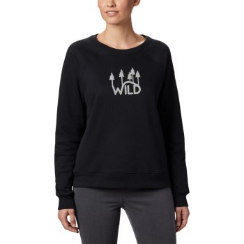 Columbia Hart Mountain Long Sleeve Graphic Crew, Sudaderas Negros Para Mujer | 680421-GZR